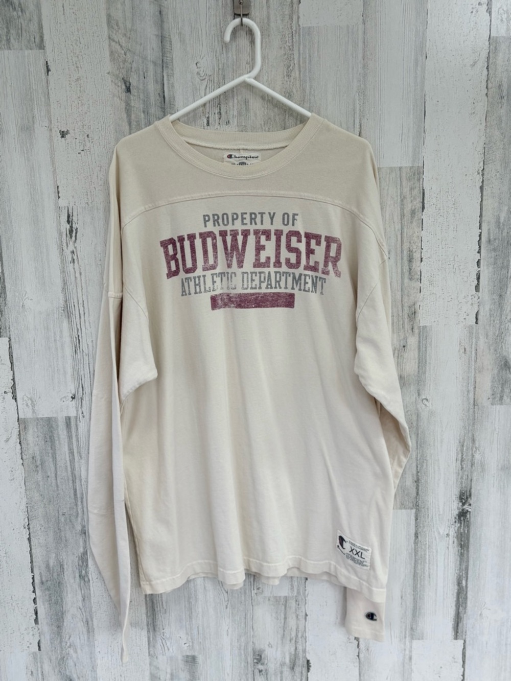 Champion Men’s Size XXL Vintage Long Sleeve Tee Property Of Budweiser